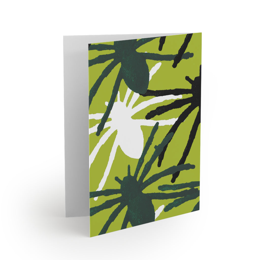 Floral Burst Greeting Cards — Pack of 8/16/24 Blank Note Cards (Green Abstract Daisy Design)