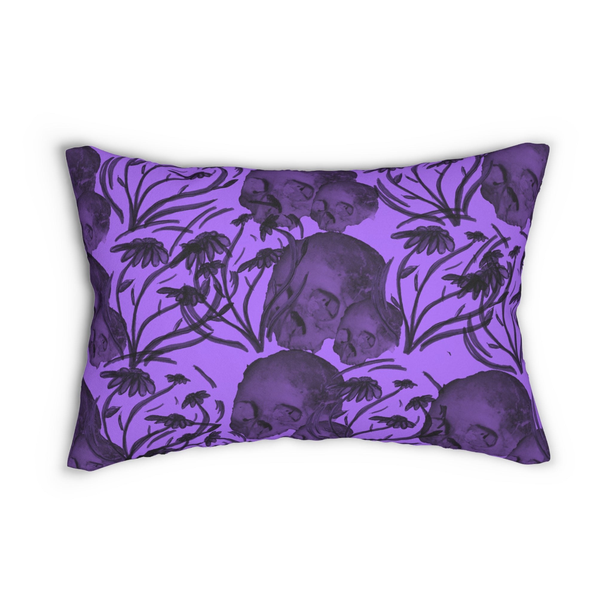 Purple Skull Floral Lumbar Pillow