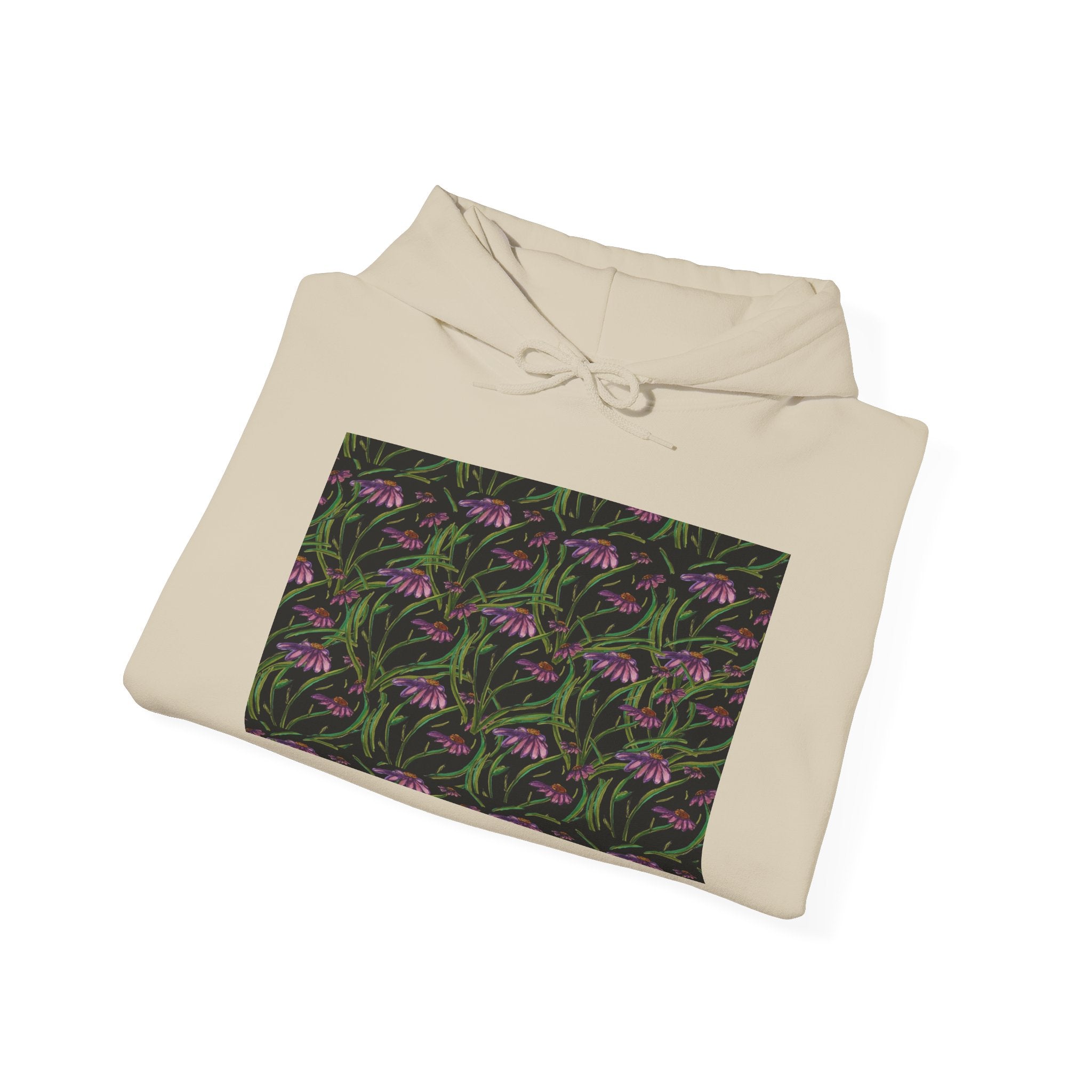 Floral Nightshade Pattern Hoodie — Dark Purple Botanical Print Sweatshirt