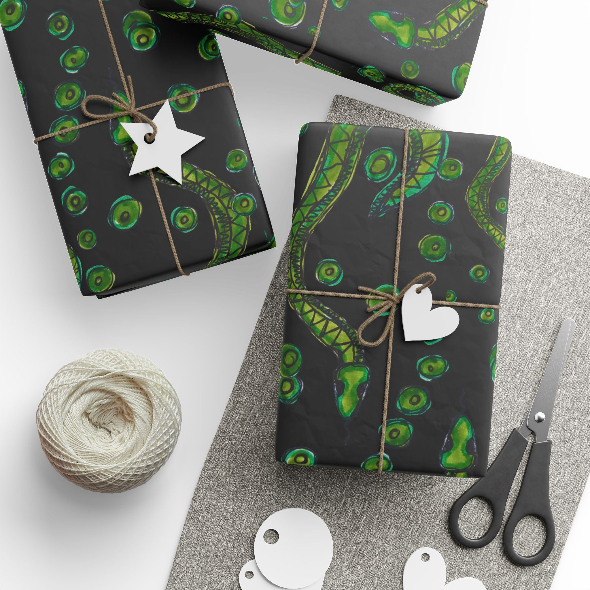Green Paisley Wrapping Paper – Midnight Black Gift Wrap with Vivid Green Paisley Pattern