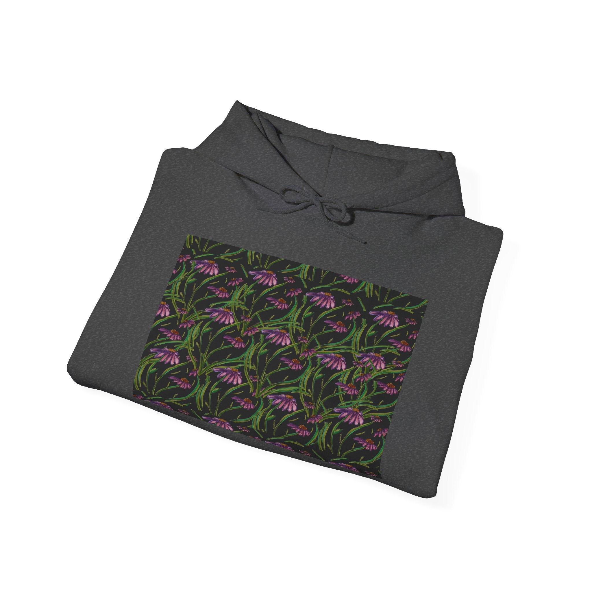 Floral Nightshade Pattern Hoodie — Dark Purple Botanical Print Sweatshirt