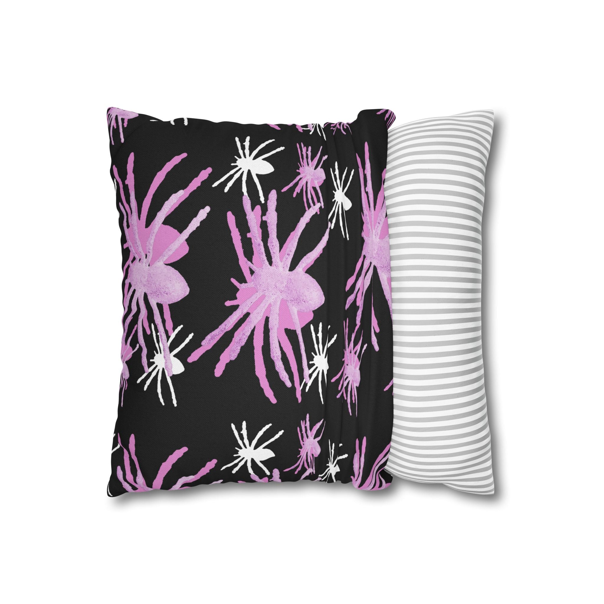 Pink Spider Pattern Pillowcase — Decorative Square Throw Pillow Cover