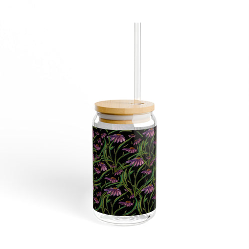 16oz Floral Sipper Glass with Purple Coneflower Pattern