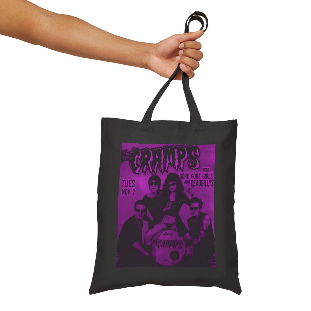 The Cramps Vintage Band Tote Bag — Purple Retro Concert Poster Cotton Canvas Tote