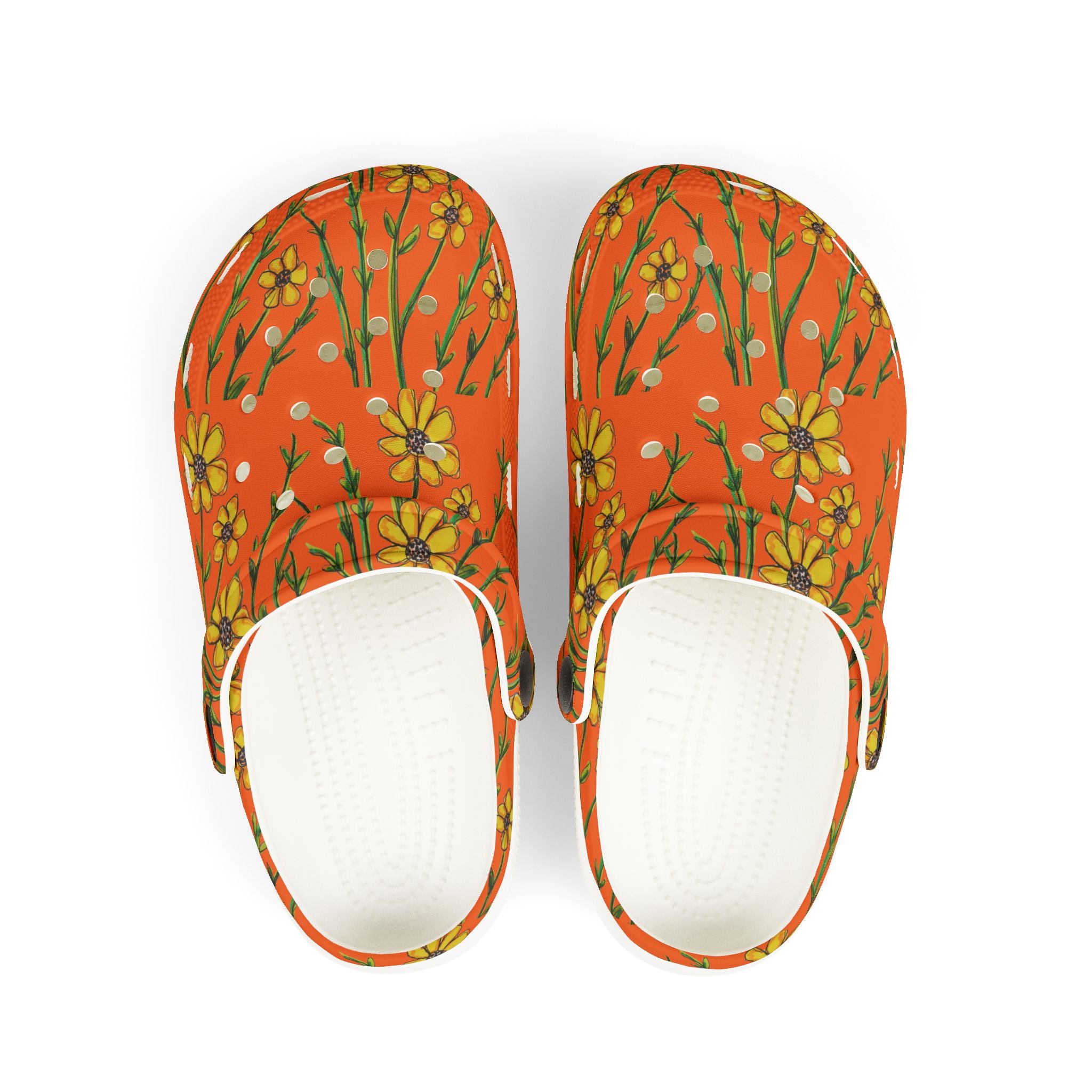 Kids Floral Clogs — Orange Daisy EVA Foam Slip-Ons