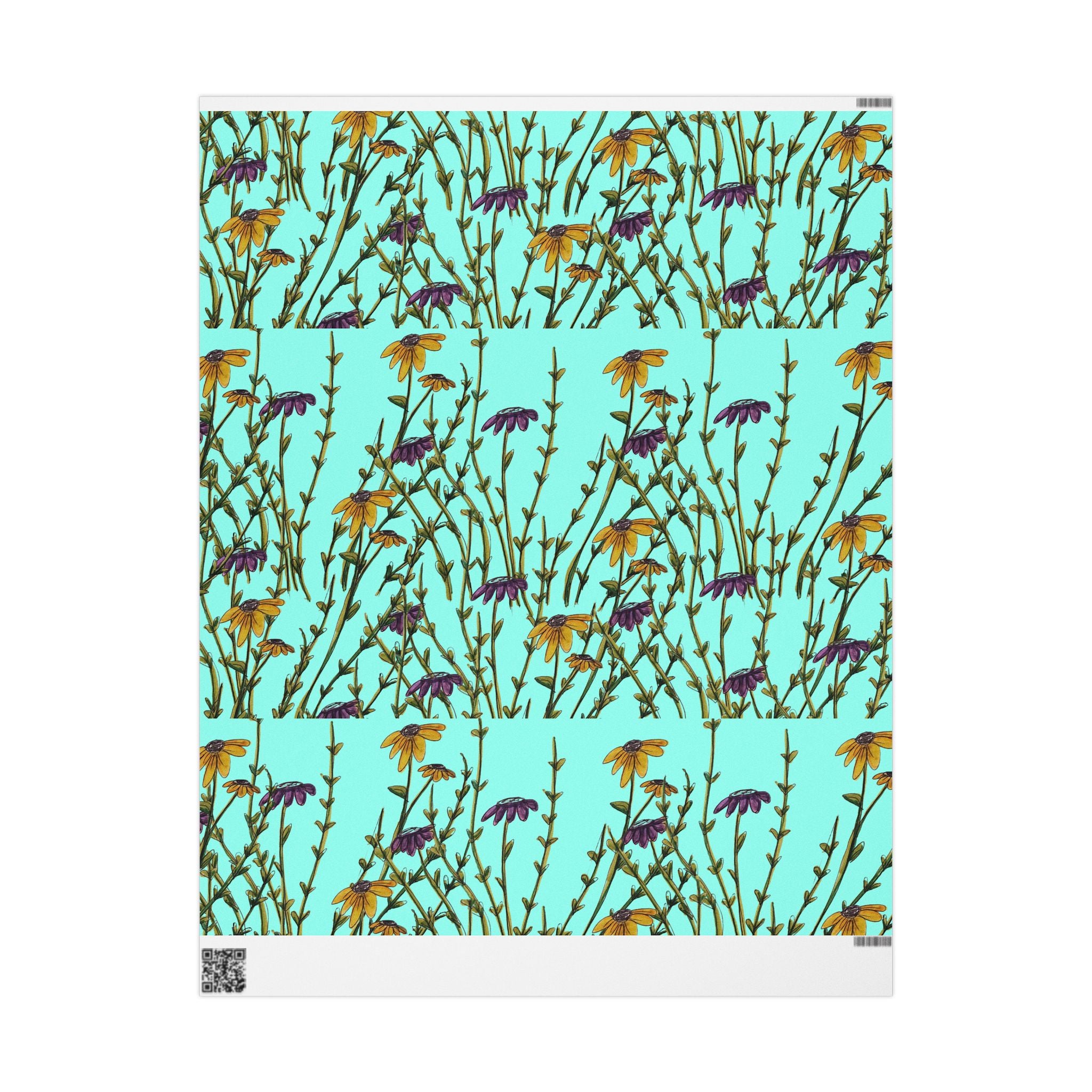 Floral Meadow Wrapping Paper — Turquoise Wildflower Gift Wrap