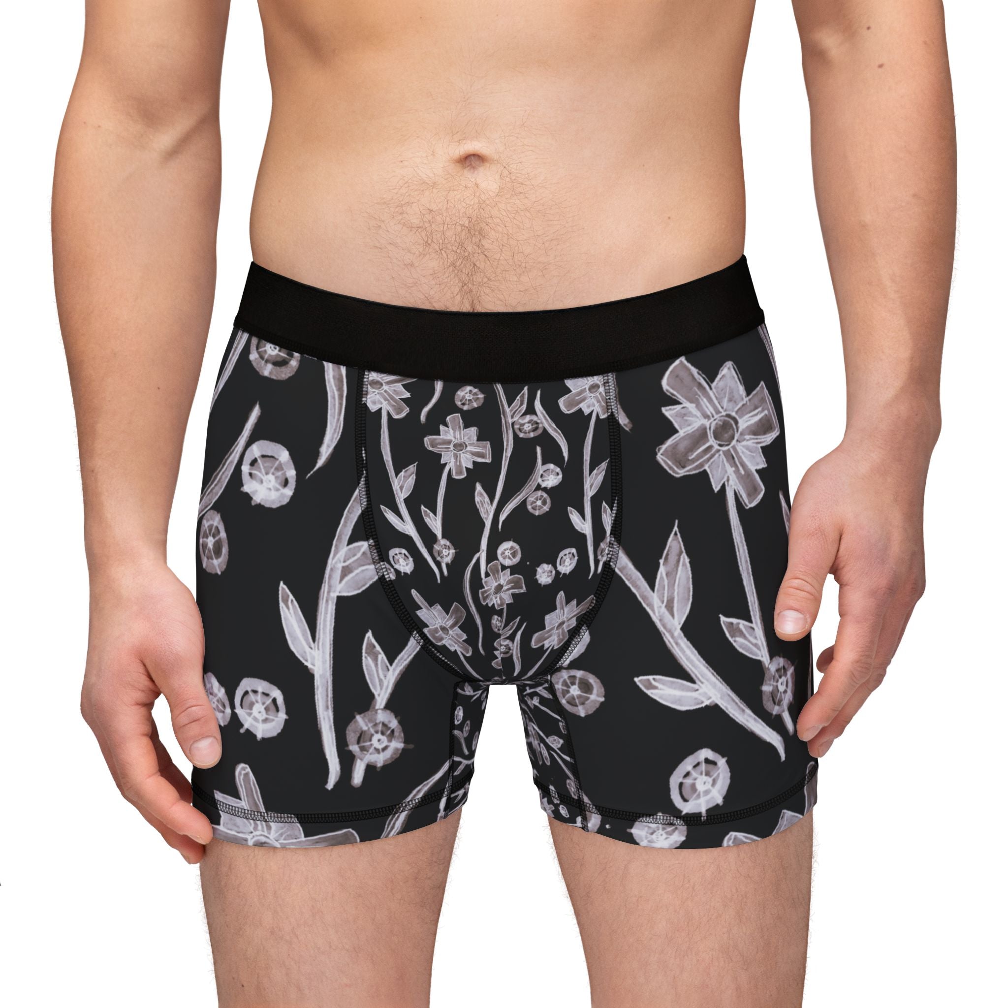 Floral Night Sky Boxers — Black & Pale Pink All-Over Print