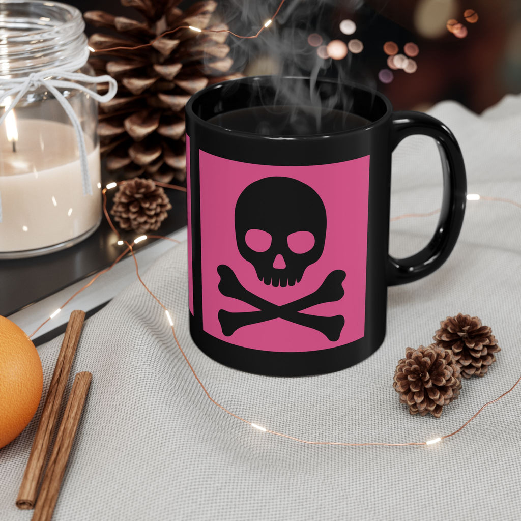Pink Skull & Crossbones Black Coffee Mug — Gothic Punk 11oz/15oz