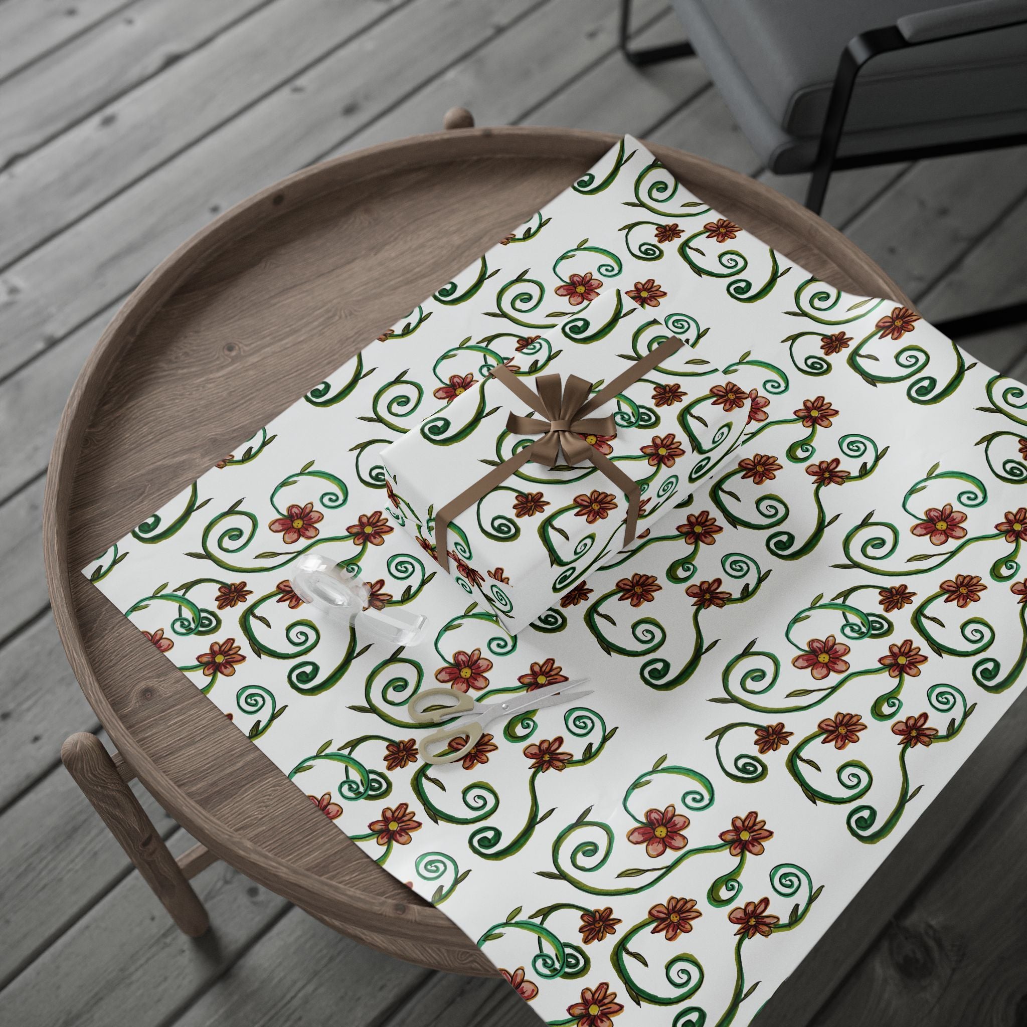 CHARLOTTE SOMETIMES Wrapping Paper Roll — Elegant Green & Rust Botanical Gift Wrap