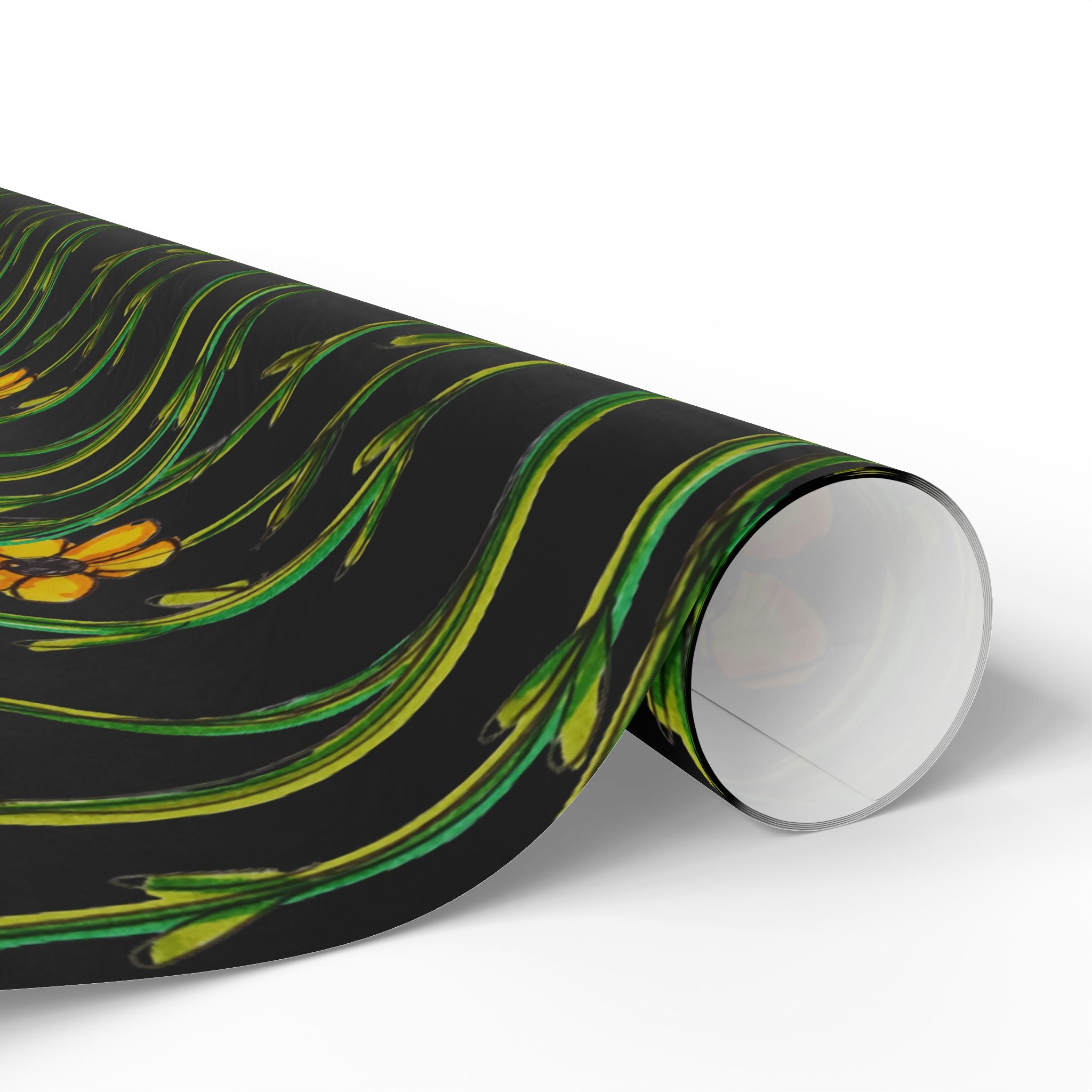 Yellow Wildflower Wrapping Paper — Black Floral Gift Wrap