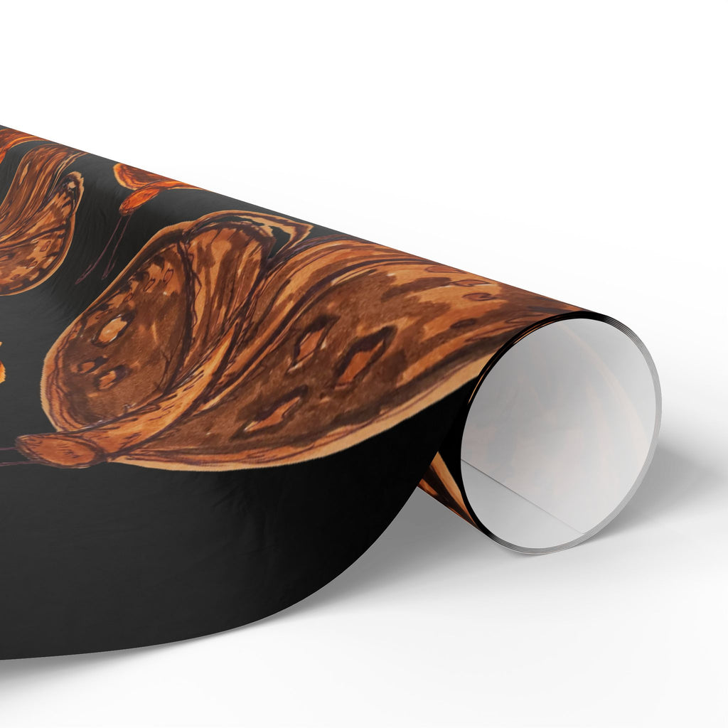 Moth Pattern Wrapping Paper — Vintage Brown Moths on Black Gift Wrap