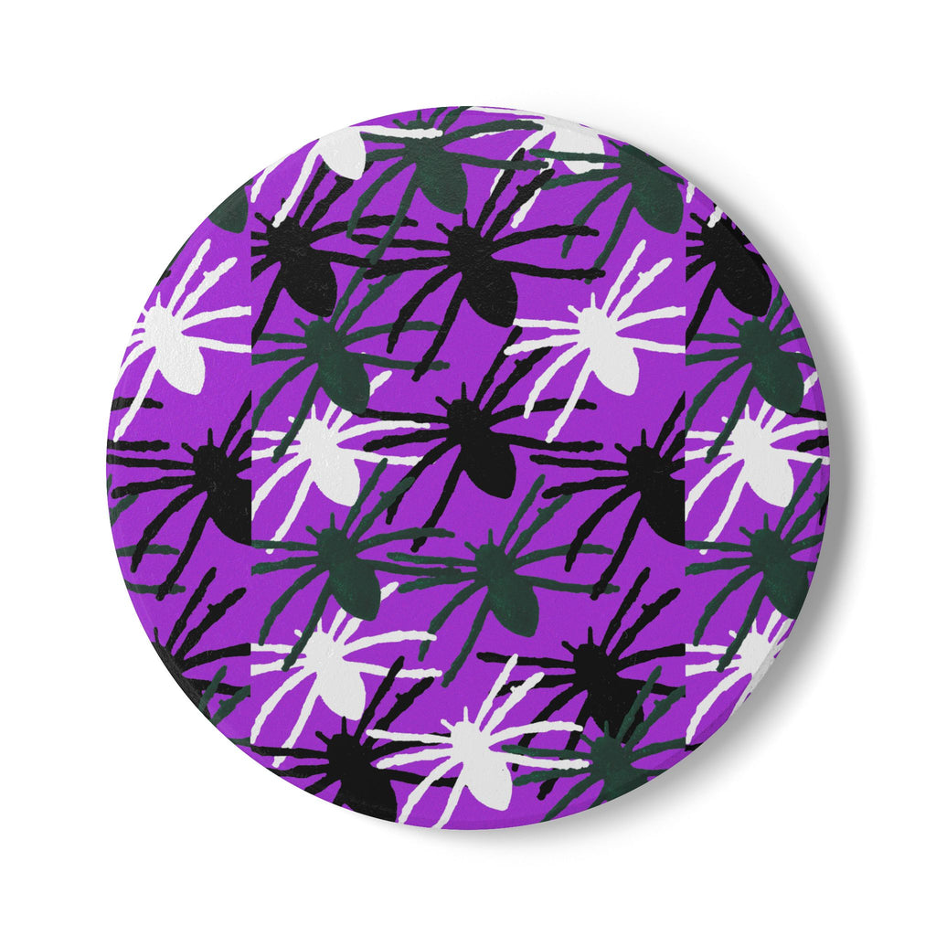 Halloween Spider Pattern Ceramic Coaster — Purple Spiderweb Drink Coaster