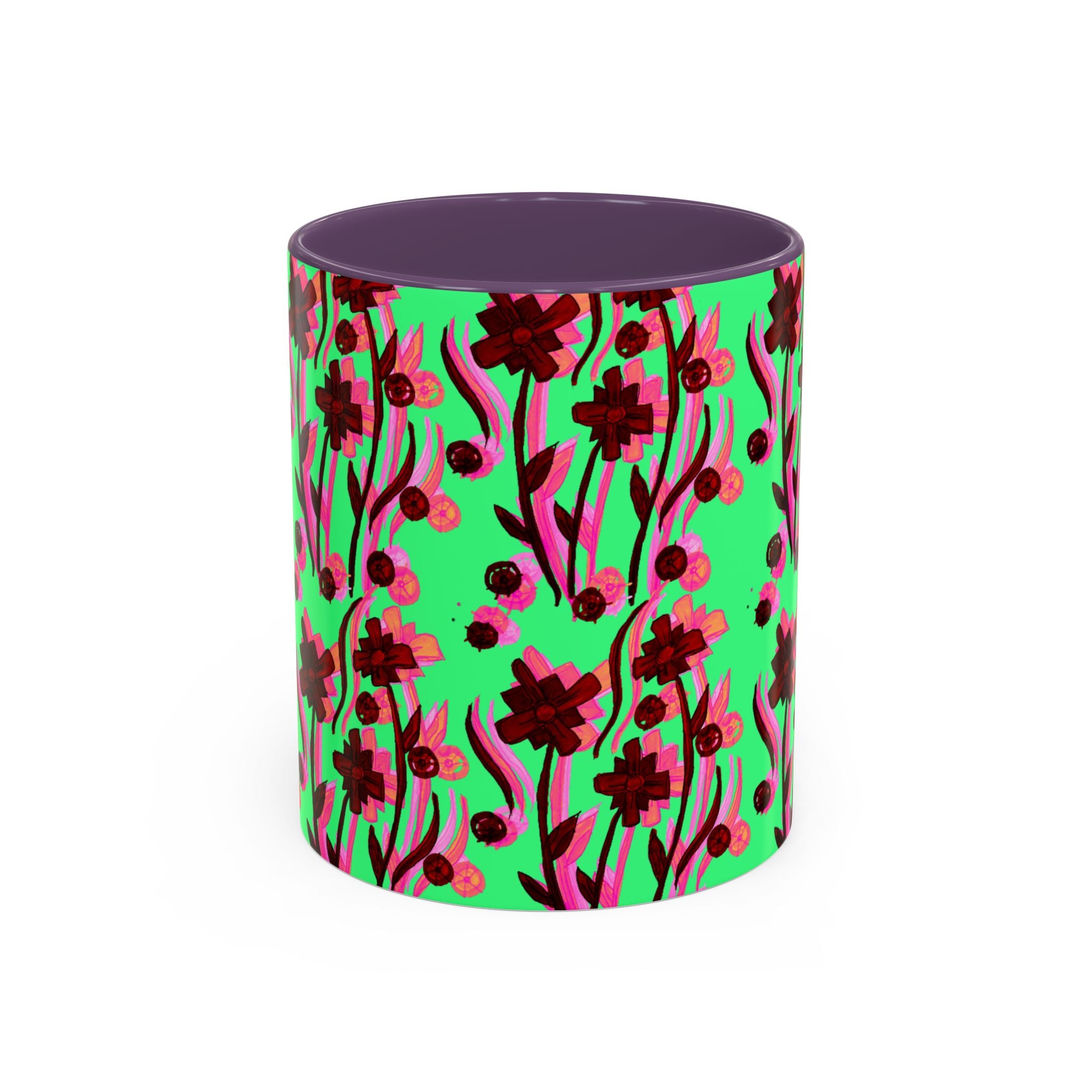 Floral Pop Accent Coffee Mug – Bold Red Flowers on Mint Green (11/15oz)