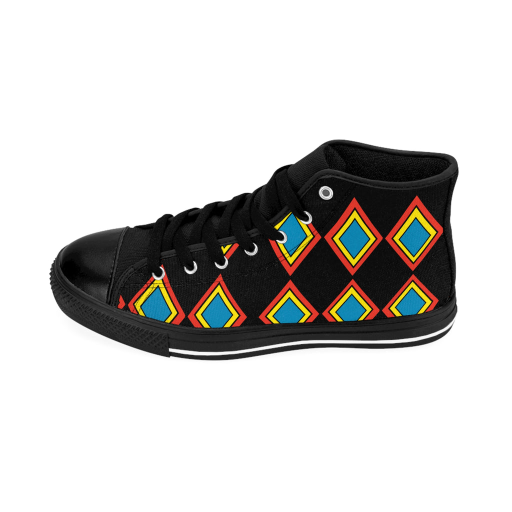 Women's High-Top Sneakers — Colorful Geometric Diamond Pattern