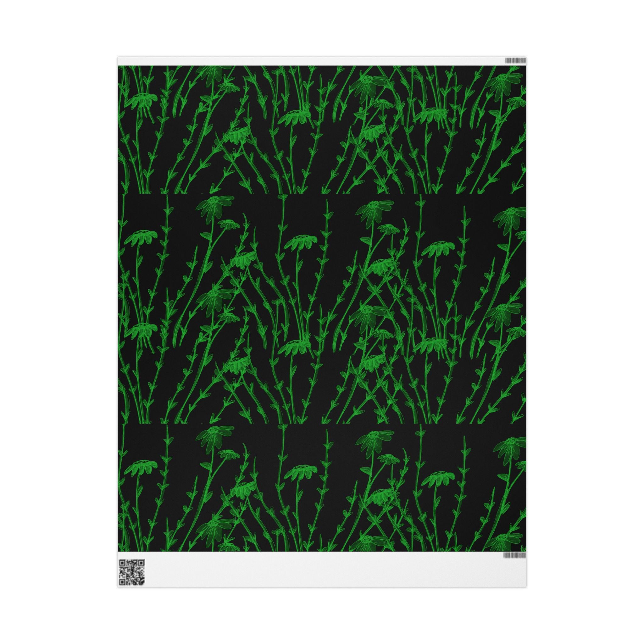 Botanical Black & Neon Green Wrapping Paper — Floral Gift Wrap for Gothic, Eco-Chic & Halloween Occasions