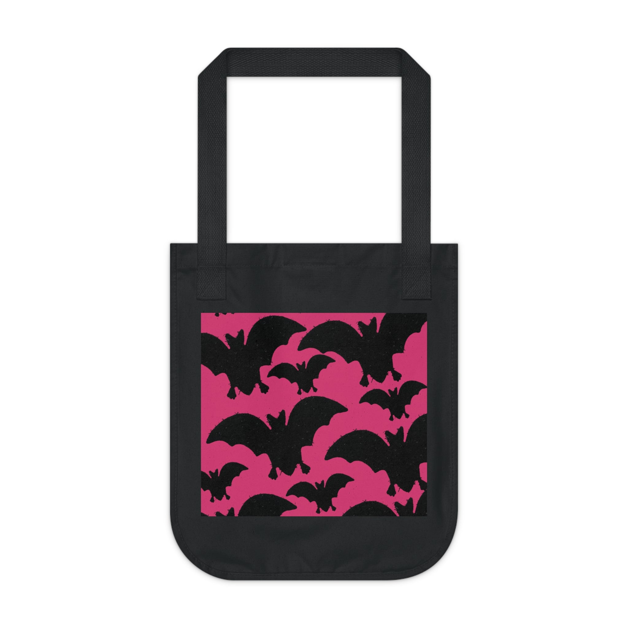 Bat Pattern Tote Bag — Pink & Black Halloween Canvas Tote