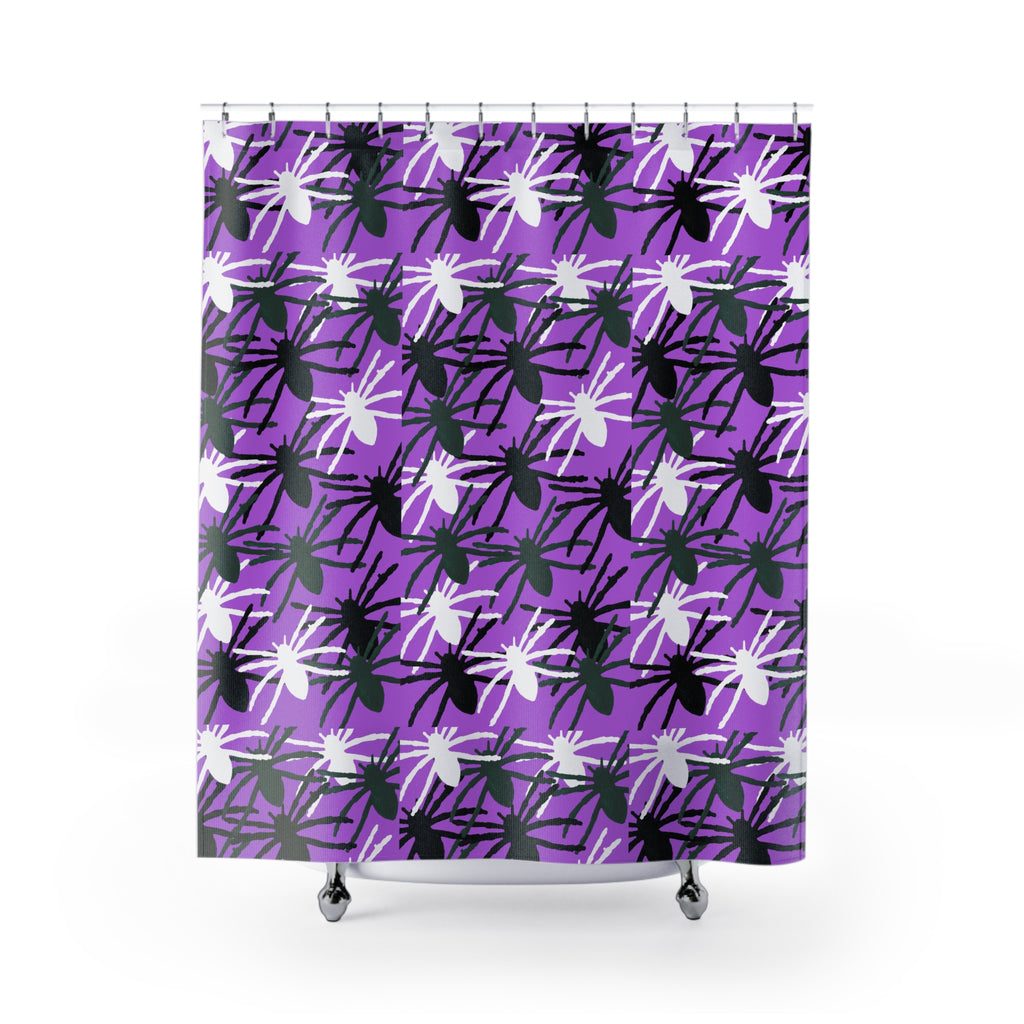 Purple Spider Pattern Shower Curtain — Bold Halloween Bathroom Decor