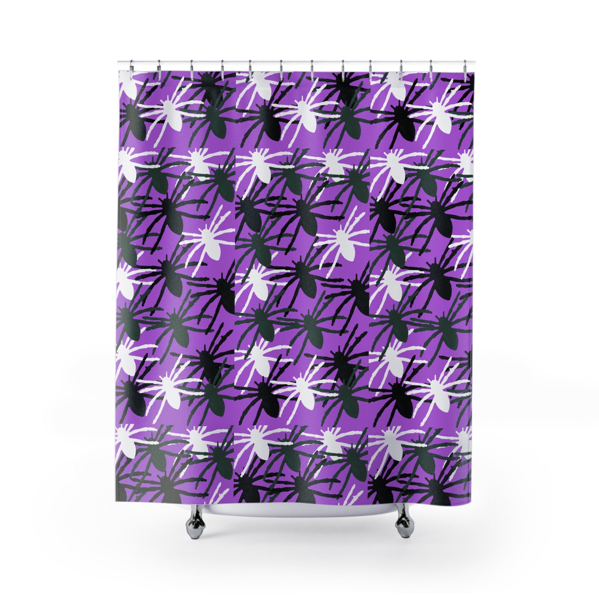 Purple Spider Pattern Shower Curtain — Bold Halloween Bathroom Decor