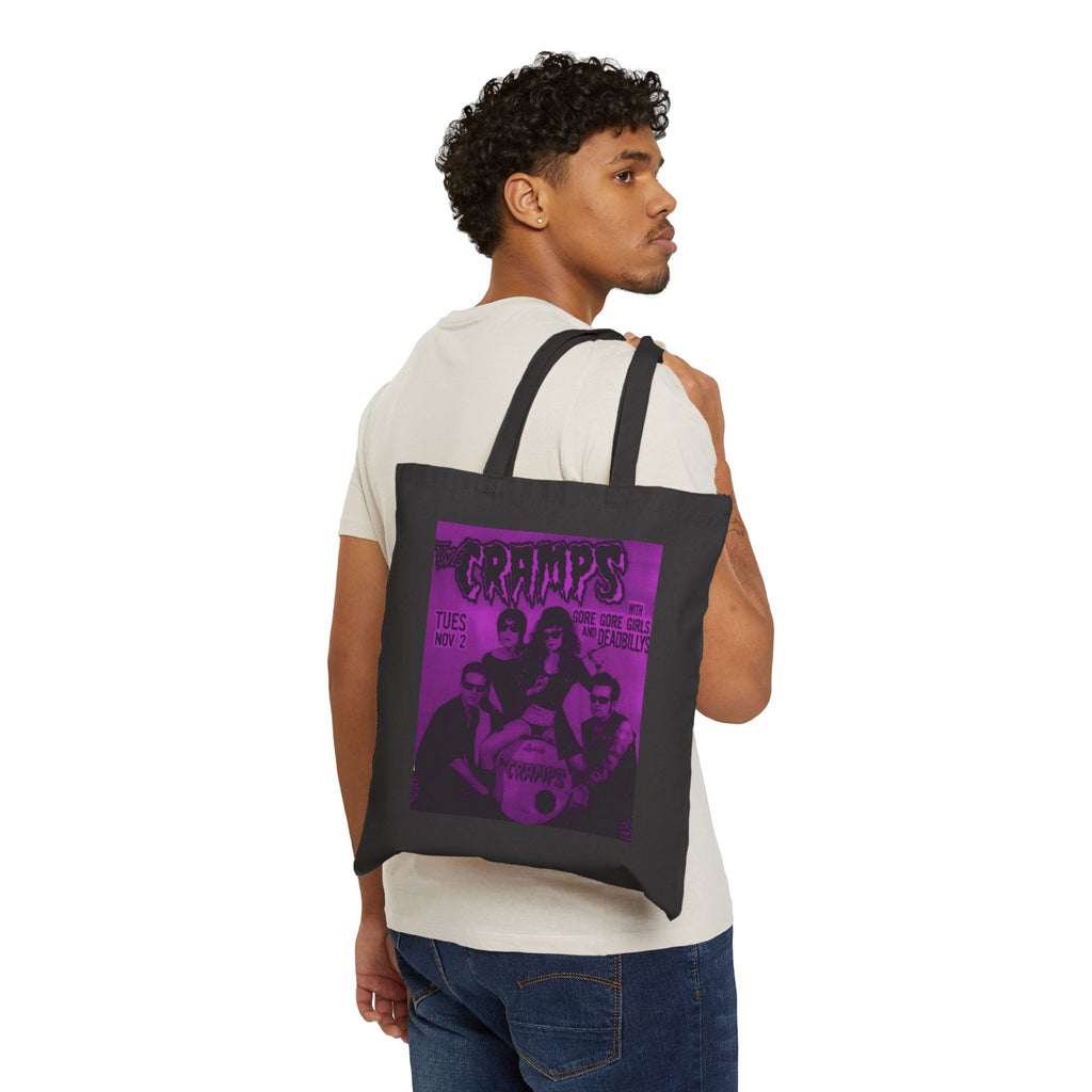 The Cramps Vintage Band Tote Bag — Purple Retro Concert Poster Cotton Canvas Tote