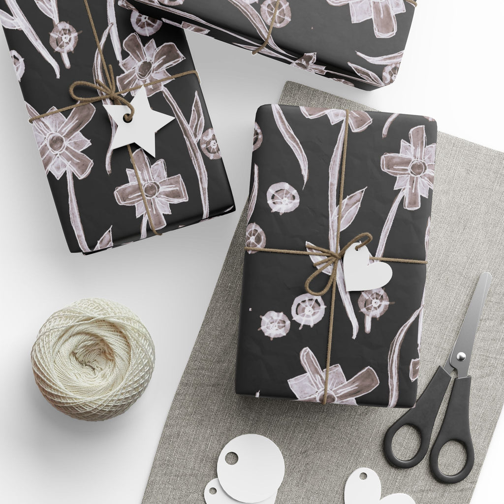 Floral Noir Wrapping Paper — Elegant Black & White Flower Gift Wrap