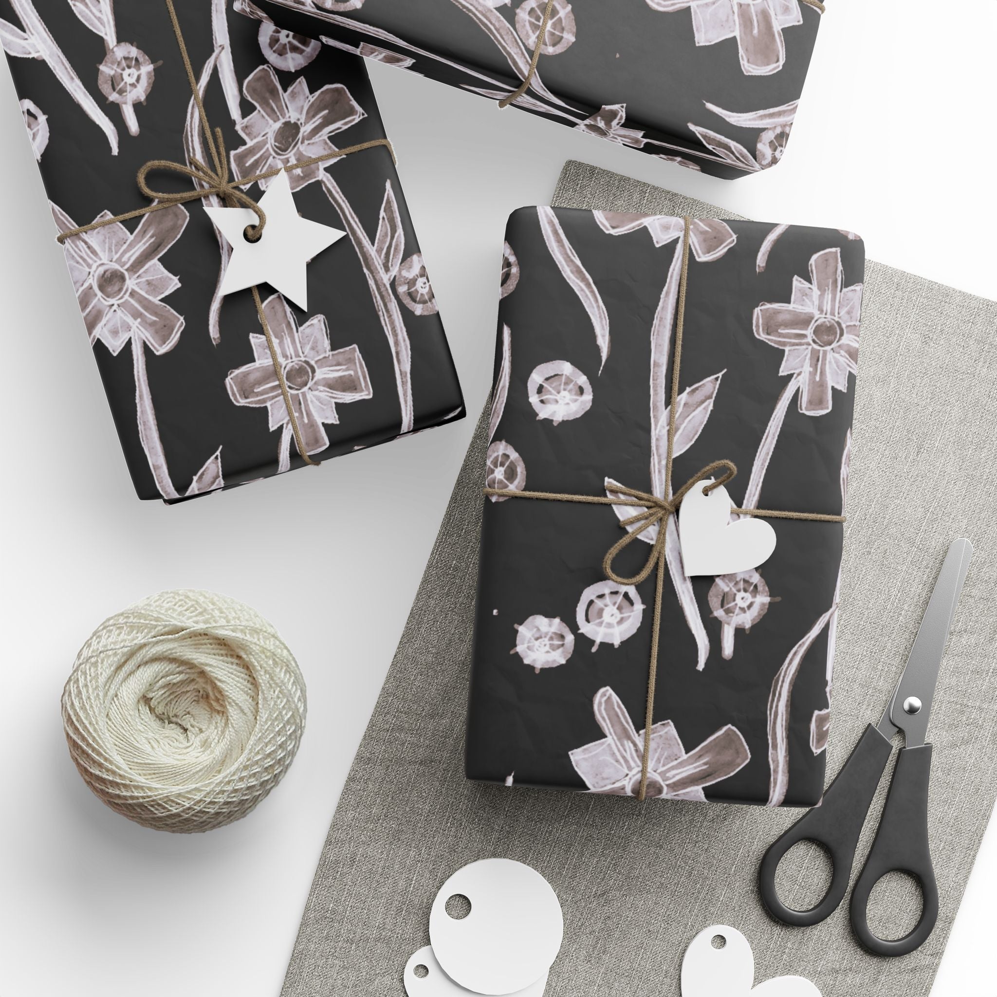 Floral Noir Wrapping Paper — Elegant Black & White Flower Gift Wrap