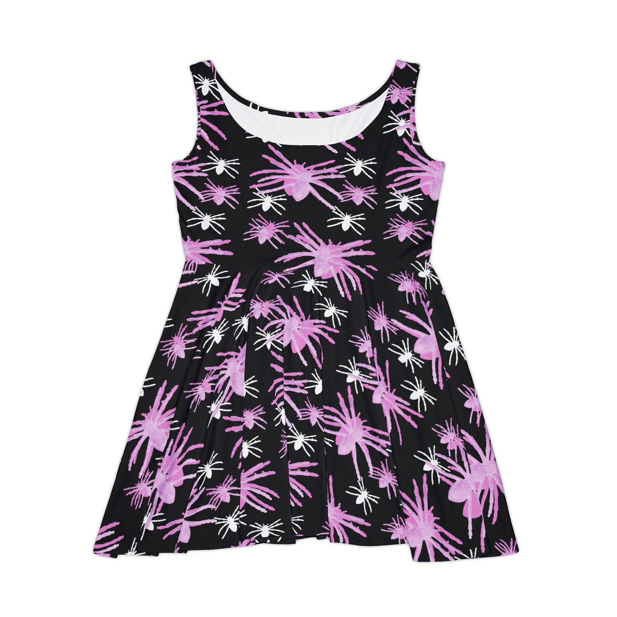 Pink Spider Pattern Skater Dress — Women's AOP Floral-Inspired Summer Dress