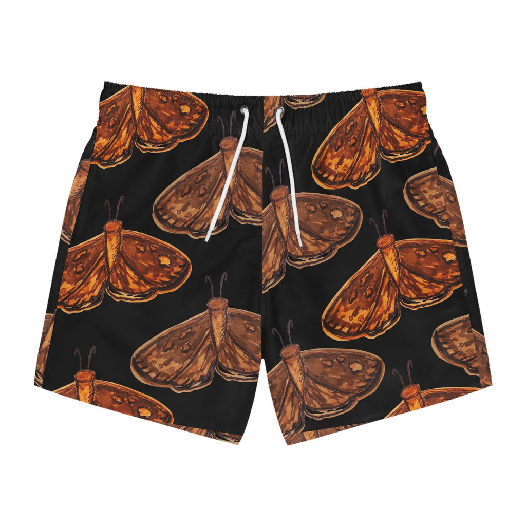 Moth Pattern Swim Trunks — Vintage Orange Moth All-Over Print