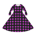 Purple & Black Retro Dot Long Sleeve Dance Dress