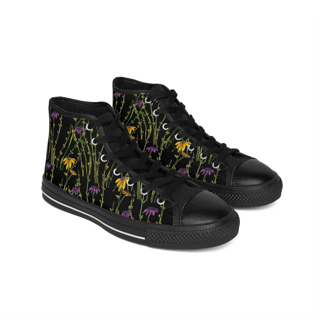 Floral Thistle High-Top Sneakers — Women's Botanical Print Canvas Shoes