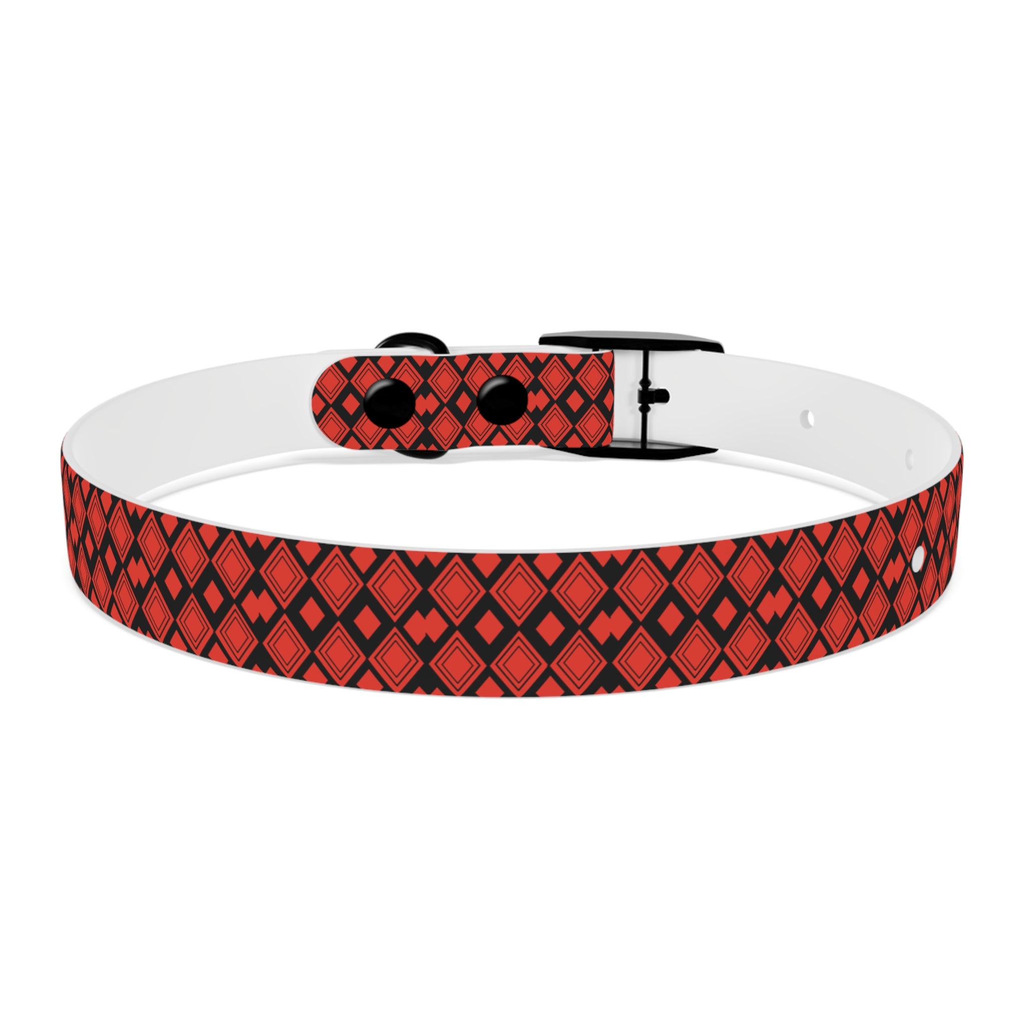 Red Diamond Pattern Dog Collar – Stylish Geometric Pet Collar for Daily Wear