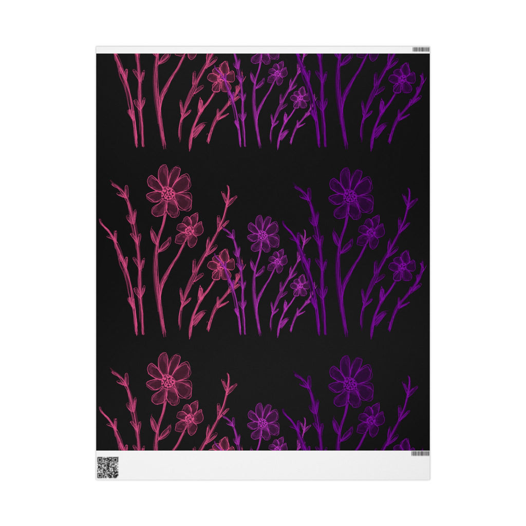 Floral Nightfall Wrapping Paper — Pink & Purple Neon Flowers on Black