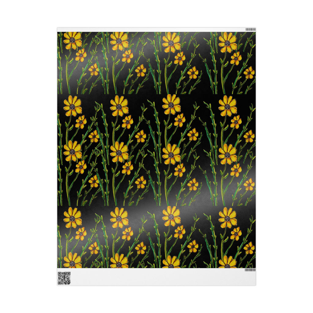 Yellow Wildflower Wrapping Paper — Black Floral Gift Wrap