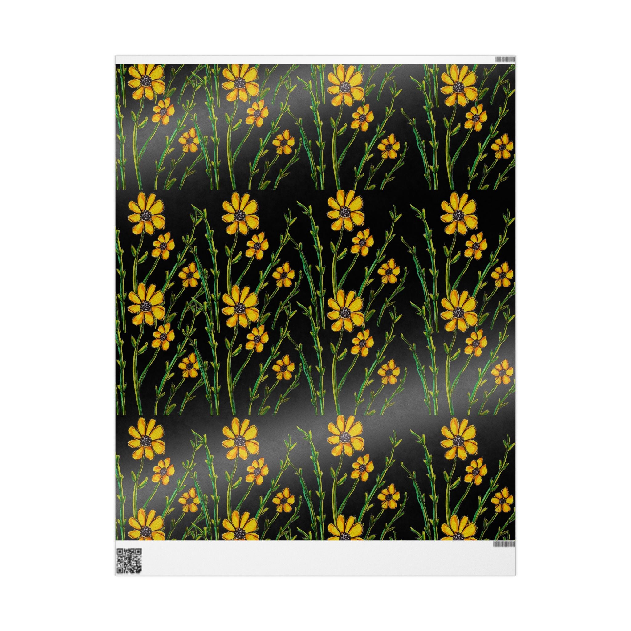 Yellow Wildflower Wrapping Paper — Black Floral Gift Wrap