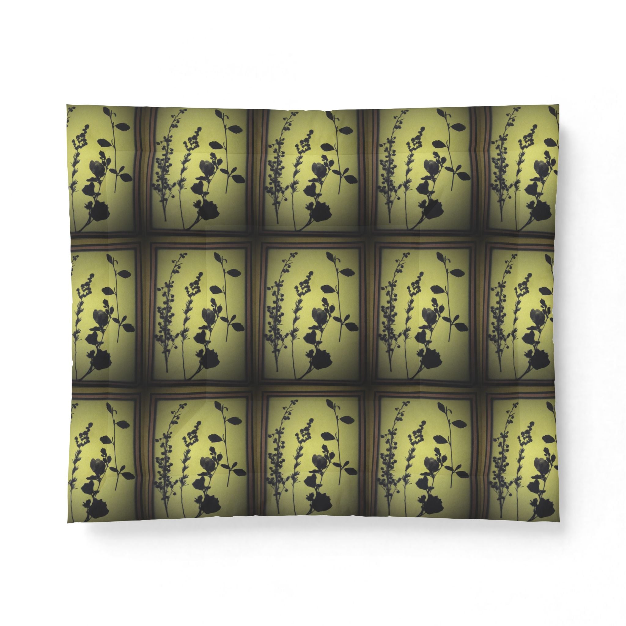 Botanical Shadow Cotton Comforter — Green Floral Silhouette Bedspread