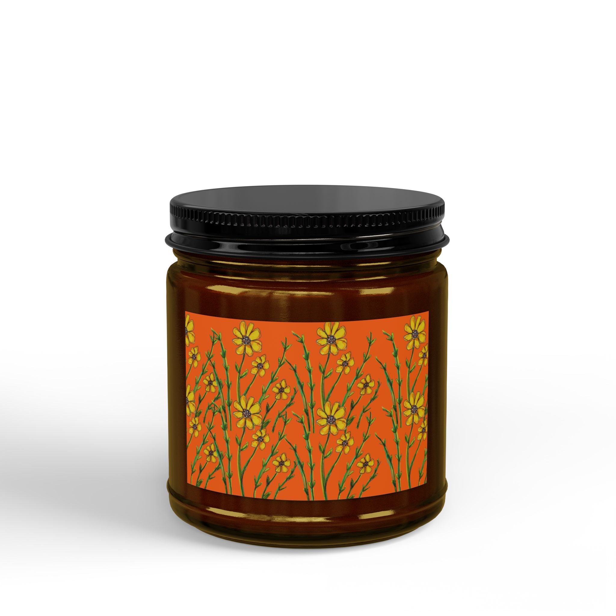 Wildflower Amber Soy Candle — 4oz & 9oz Scented Jar with Black Lid