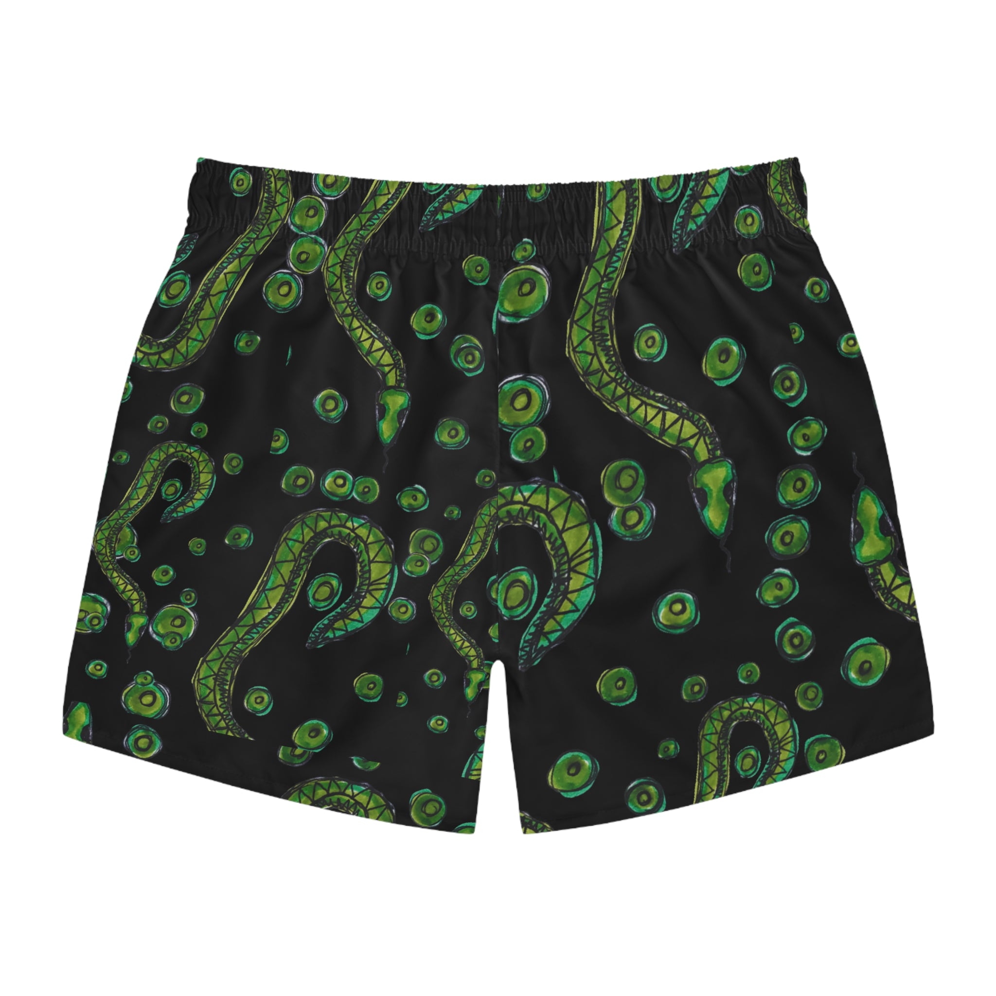 Tentacle Pattern Swim Trunks — Green Octopus Ink All-Over Print