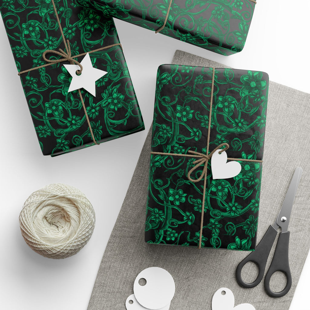 Emerald Filigree Wrapping Paper — Elegant Green Floral Gift Wrap