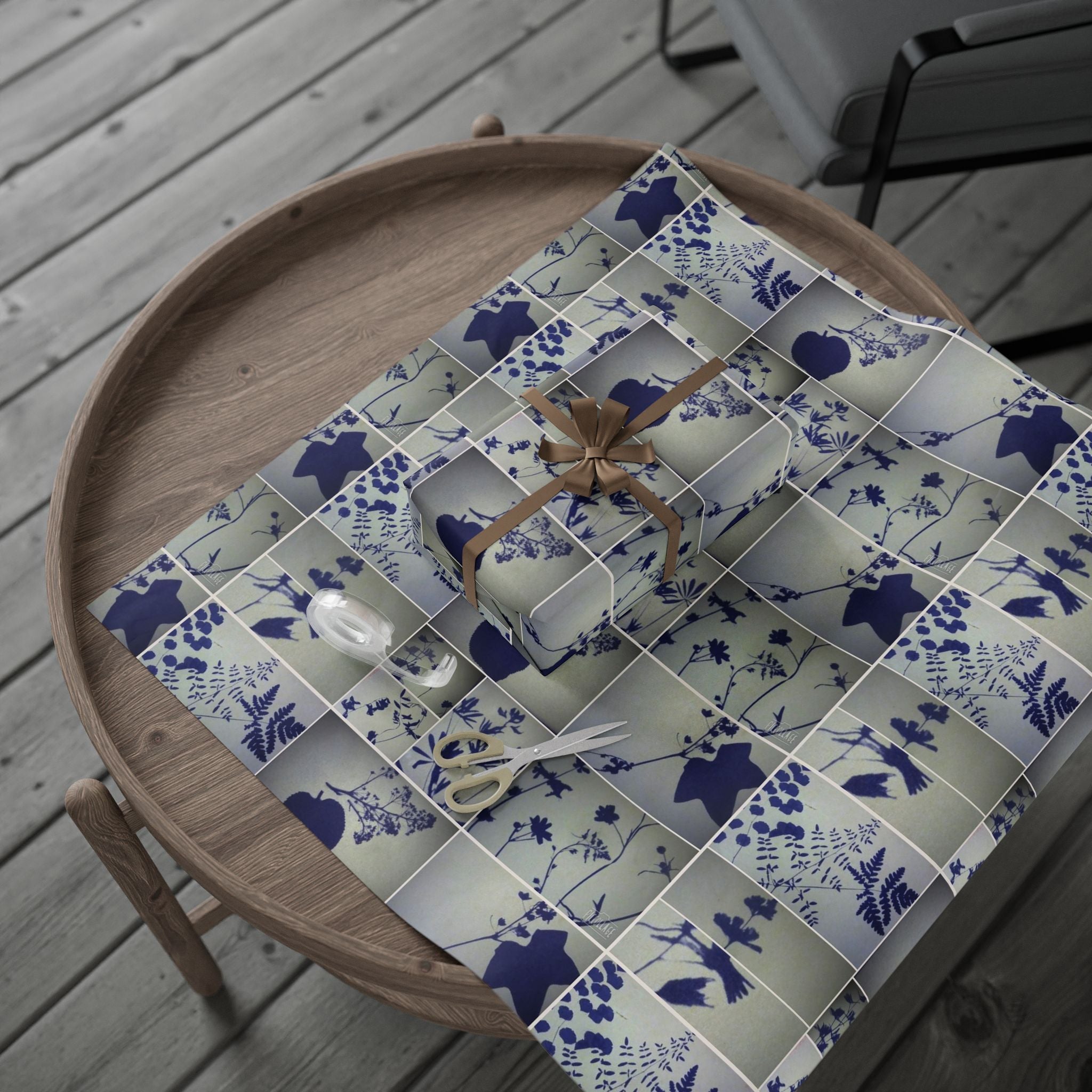 Blue Botanical Pattern Wrapping Paper — Floral Gift Wrap Roll for Weddings, Birthdays & Holidays