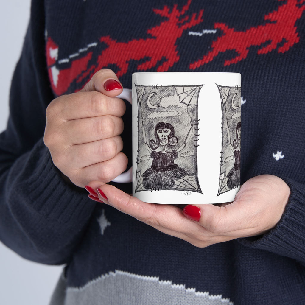 Spider woman Mug — Spooky Moon Sketch Ceramic Coffee Cup (11oz/15oz)