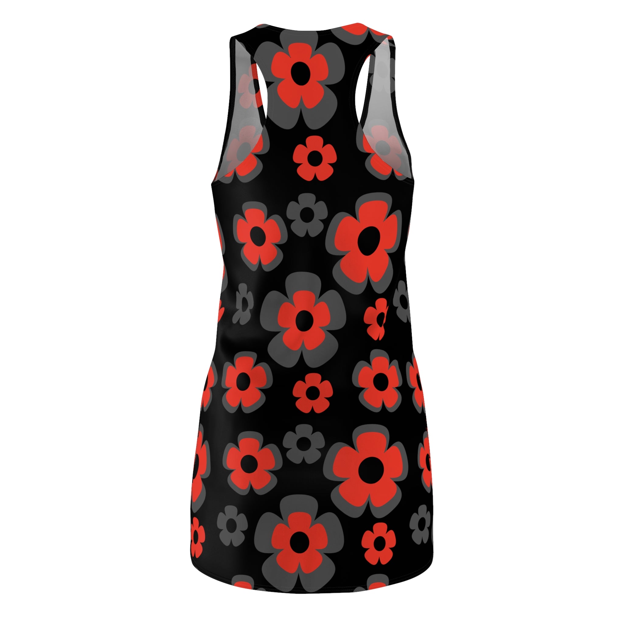 Red & Gray Floral Racerback Dress — Bold Retro Flower Print