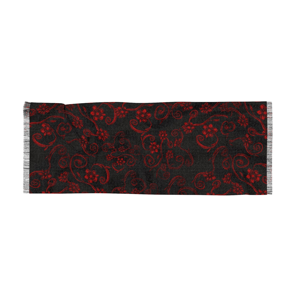 Red Floral Paisley Scarf – Lightweight Fringe Wrap