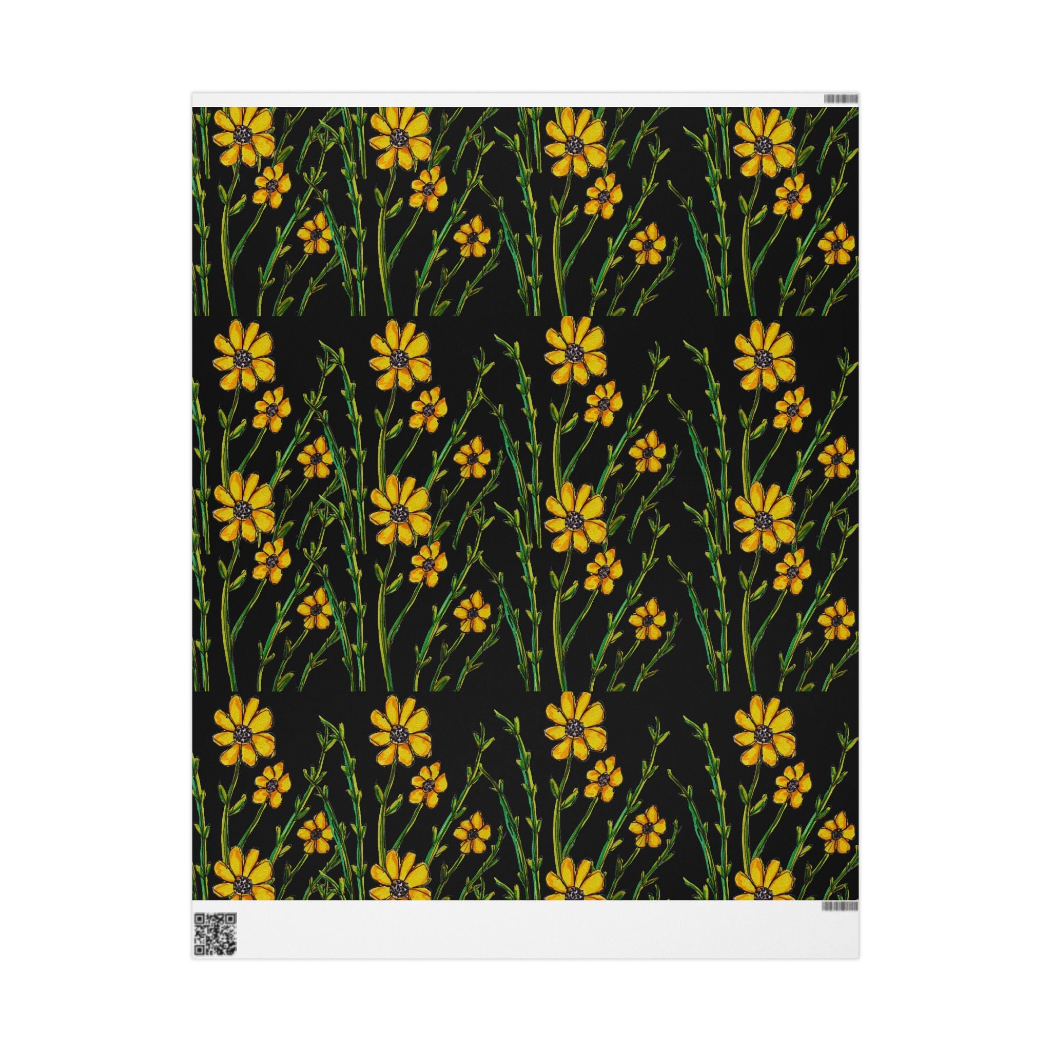 Yellow Wildflower Wrapping Paper — Black Floral Gift Wrap