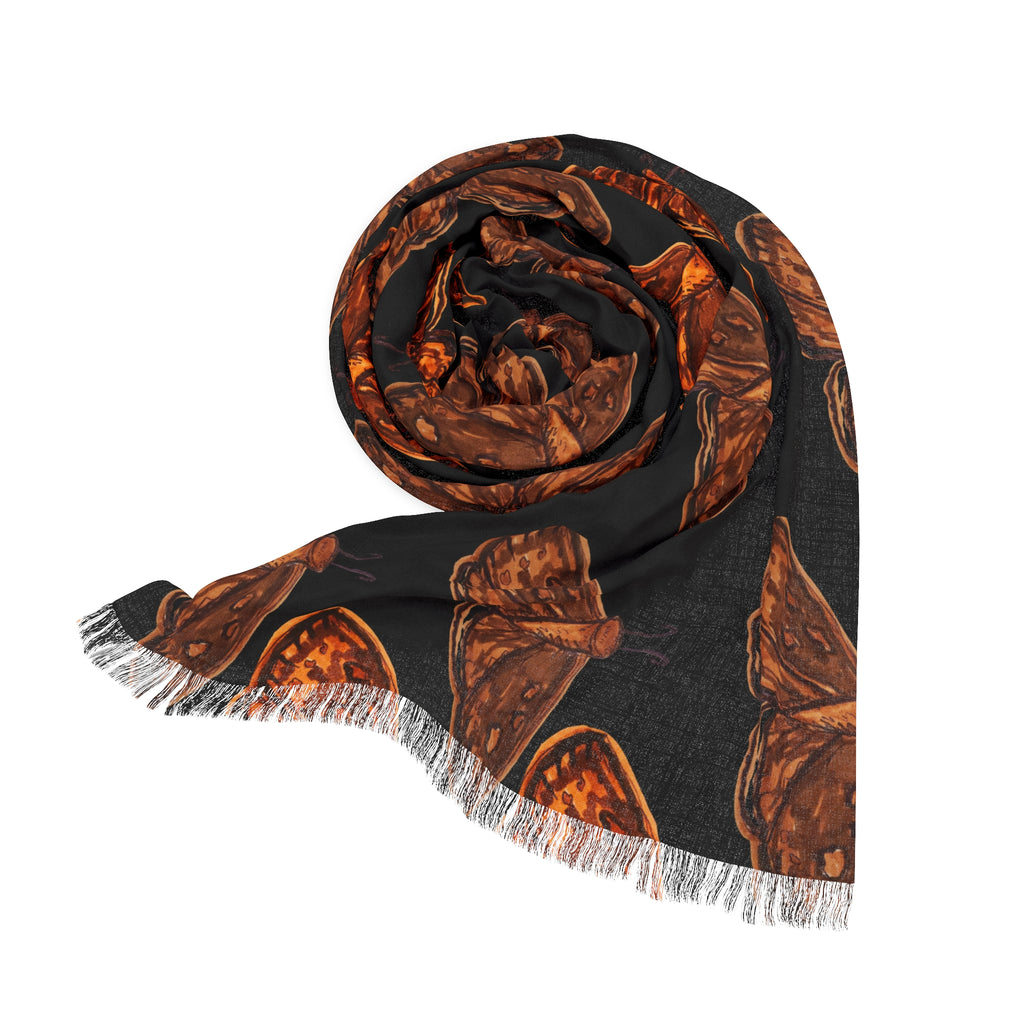 Autumn Moth Scarf – Lightweight Black & Copper Moth Pattern Scarf