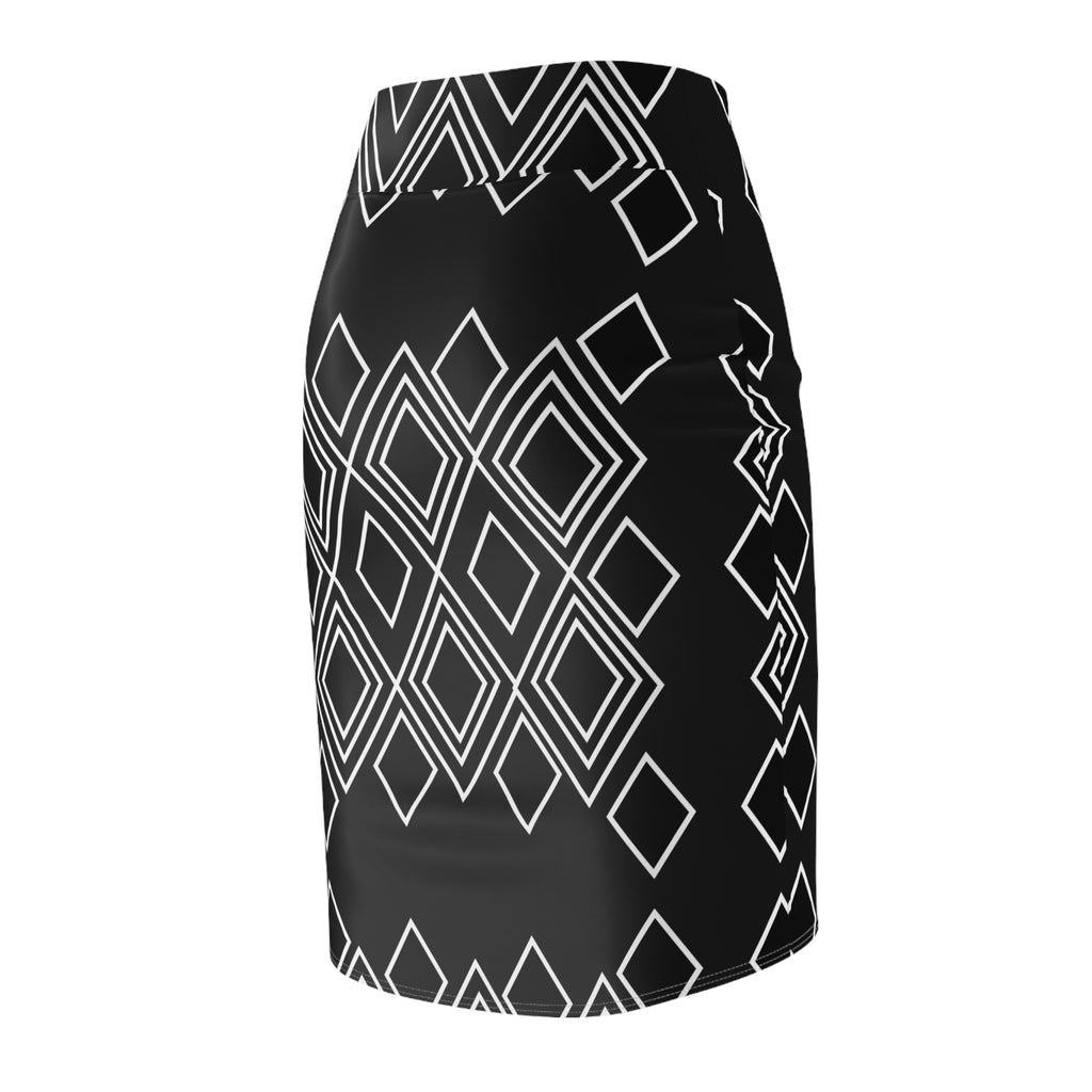 Black Geometric Diamond Pencil Skirt