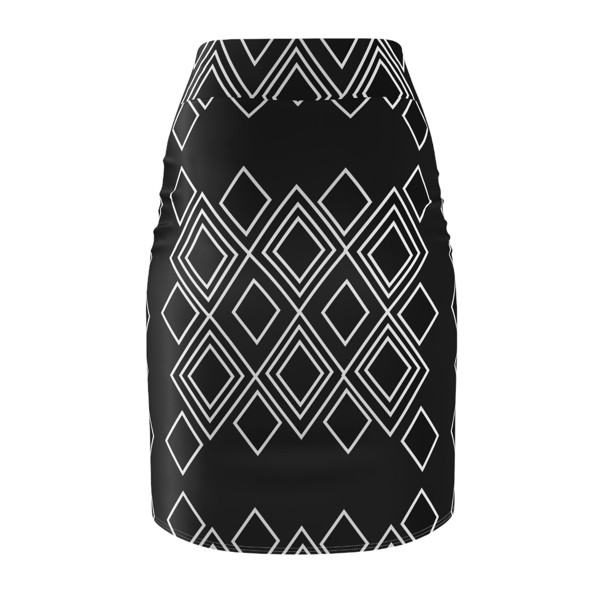 Black Geometric Diamond Pencil Skirt