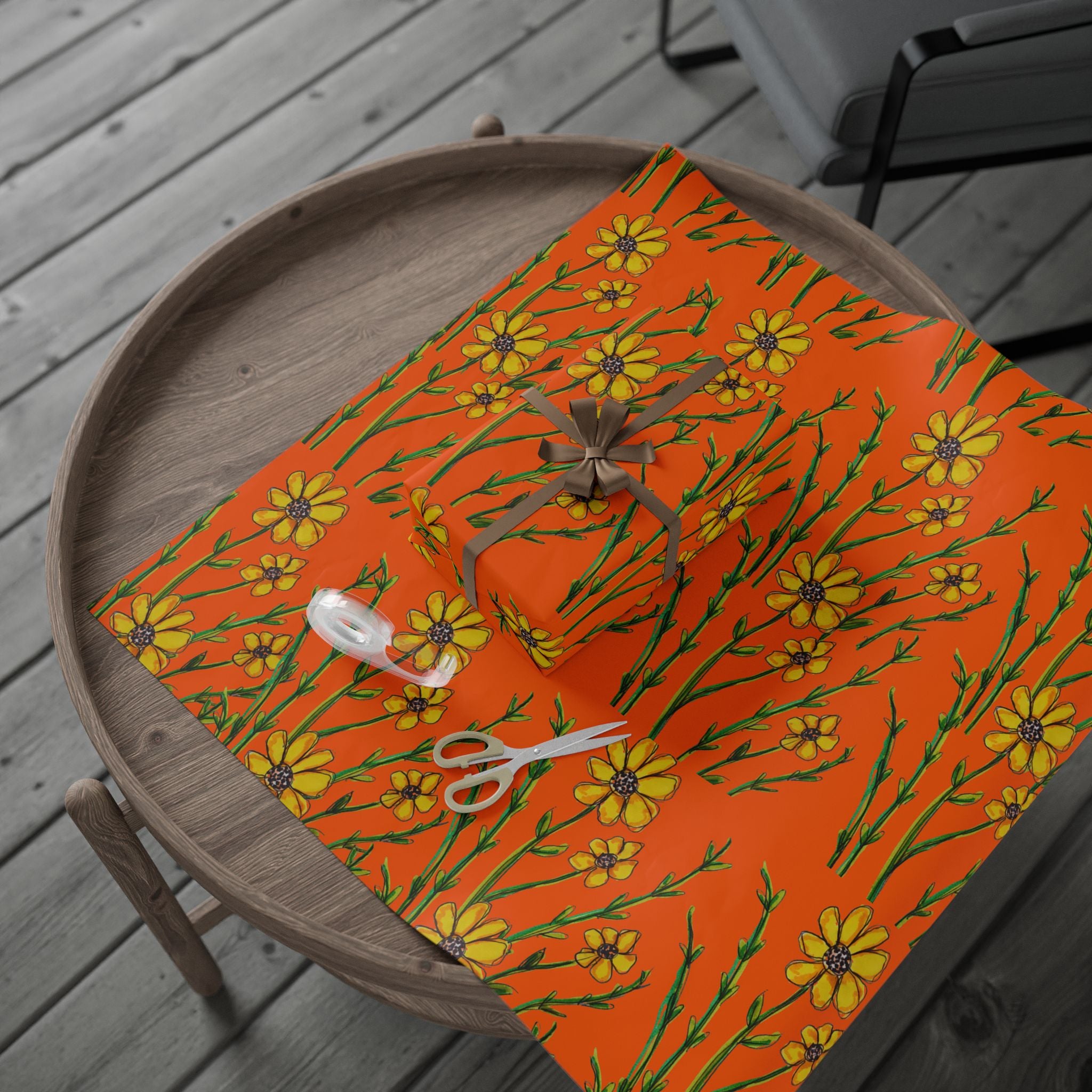 Floral Daises Orange Wrapping Paper – Bright Wildflower Gift Wrap