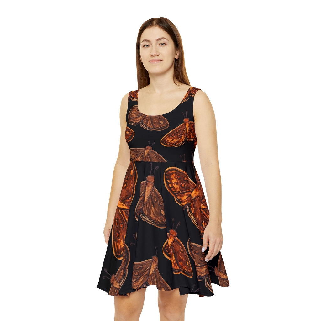 Autumn Moth Print Skater Dress — Women's Floral-Inspired Fall Dress