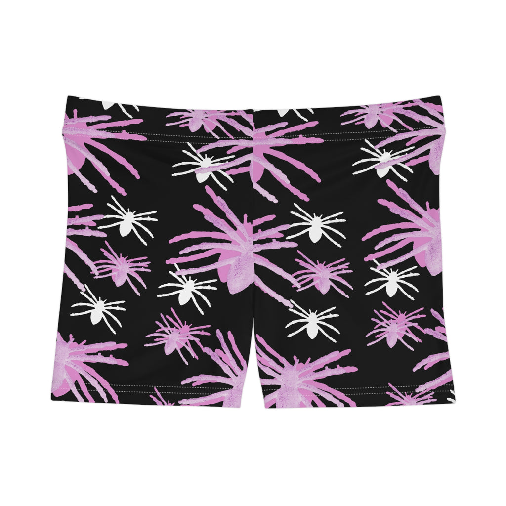 Pink Spider Pattern Women's Shorts — Cute Gothic AOP Activewear