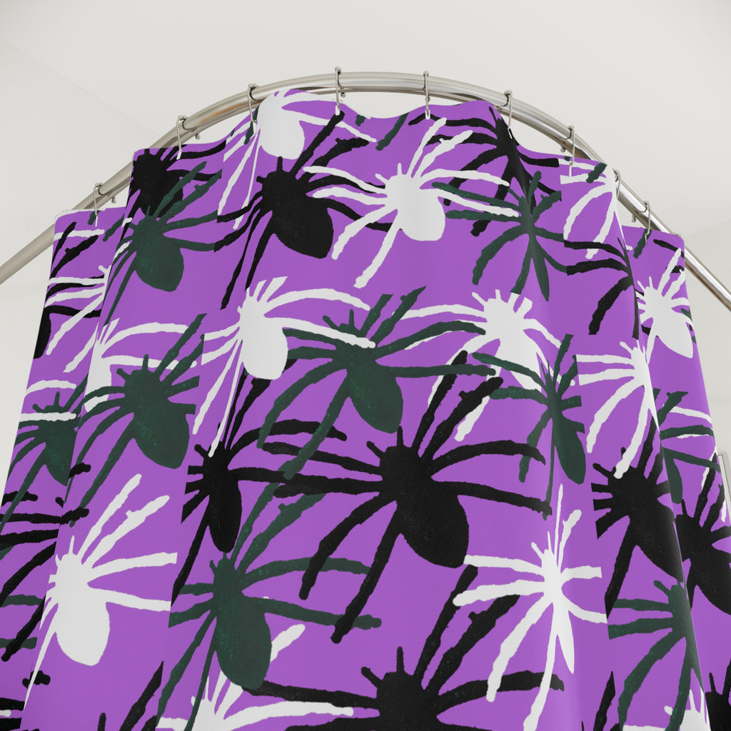 Purple Spider Pattern Shower Curtain — Bold Halloween Bathroom Decor