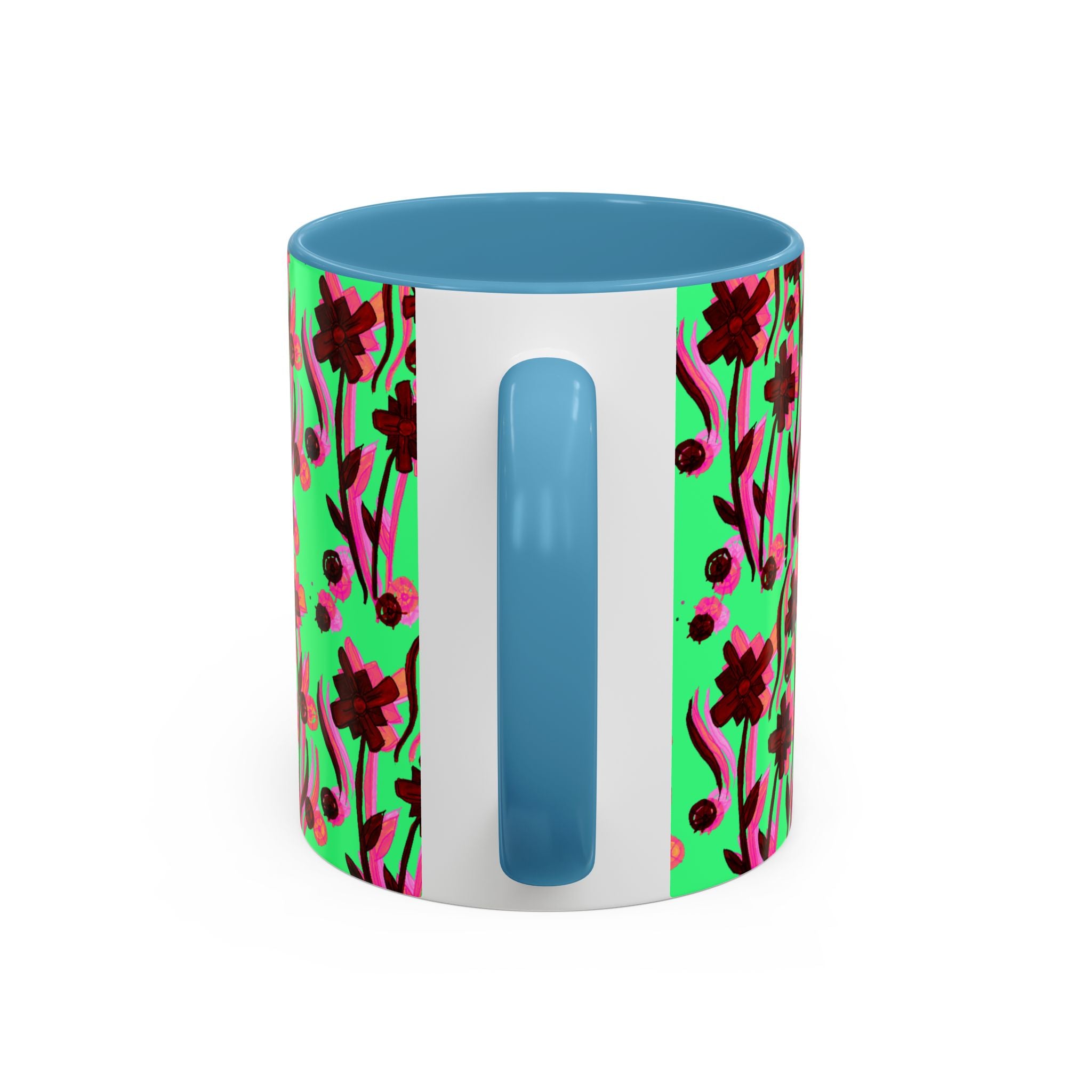 Floral Pop Accent Coffee Mug – Bold Red Flowers on Mint Green (11/15oz)